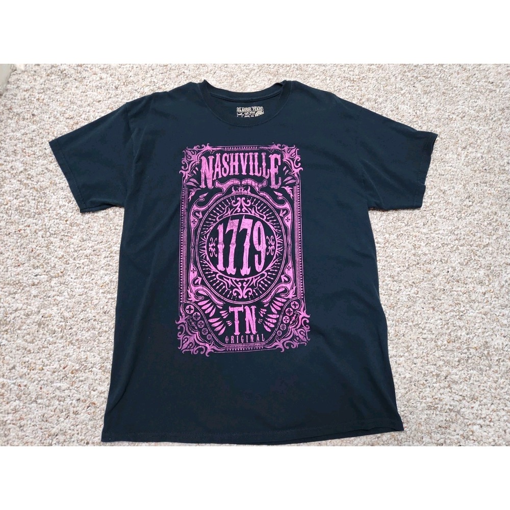 Classic Teaze Nashville TN 1779 Graphic T-Shirt Mens Large Black Hot Pink Cotton